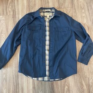 Vintage L.L. Bean Flannel Lined Shirt Jacket Shacket Button Navy Blue Mens Sz M